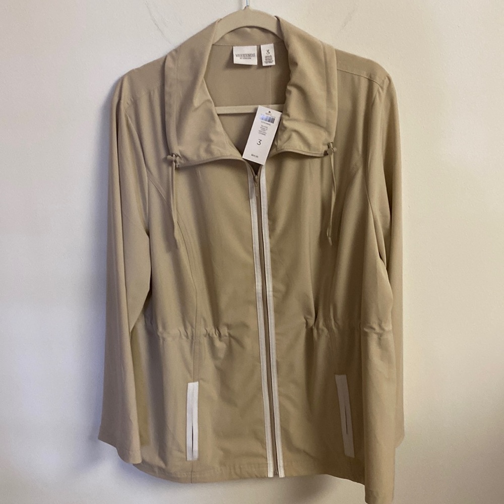 Chico’s Weekends Womens Trimmed Jacket Full Zipper